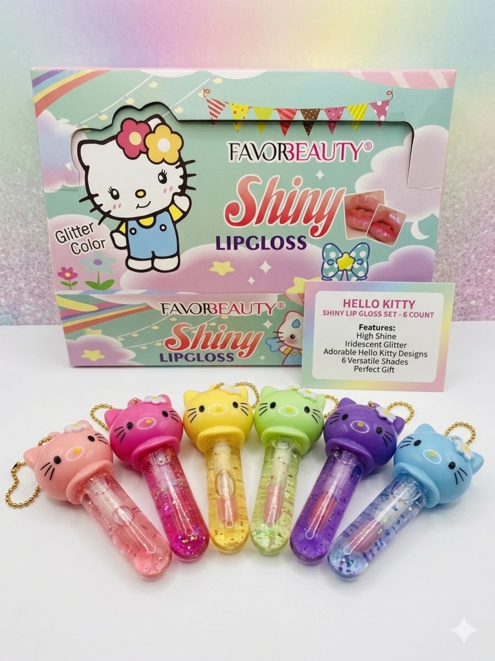 FAVORBEAUTY Shiny Hello Kitty Lipgloss - Various Rainbow Glitter Shades (1 pc)